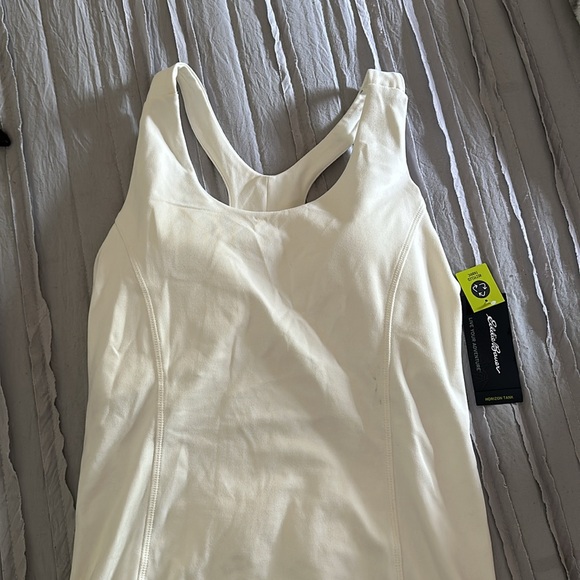 Cream high neck active tank with built in bra - Picture 5 of 6